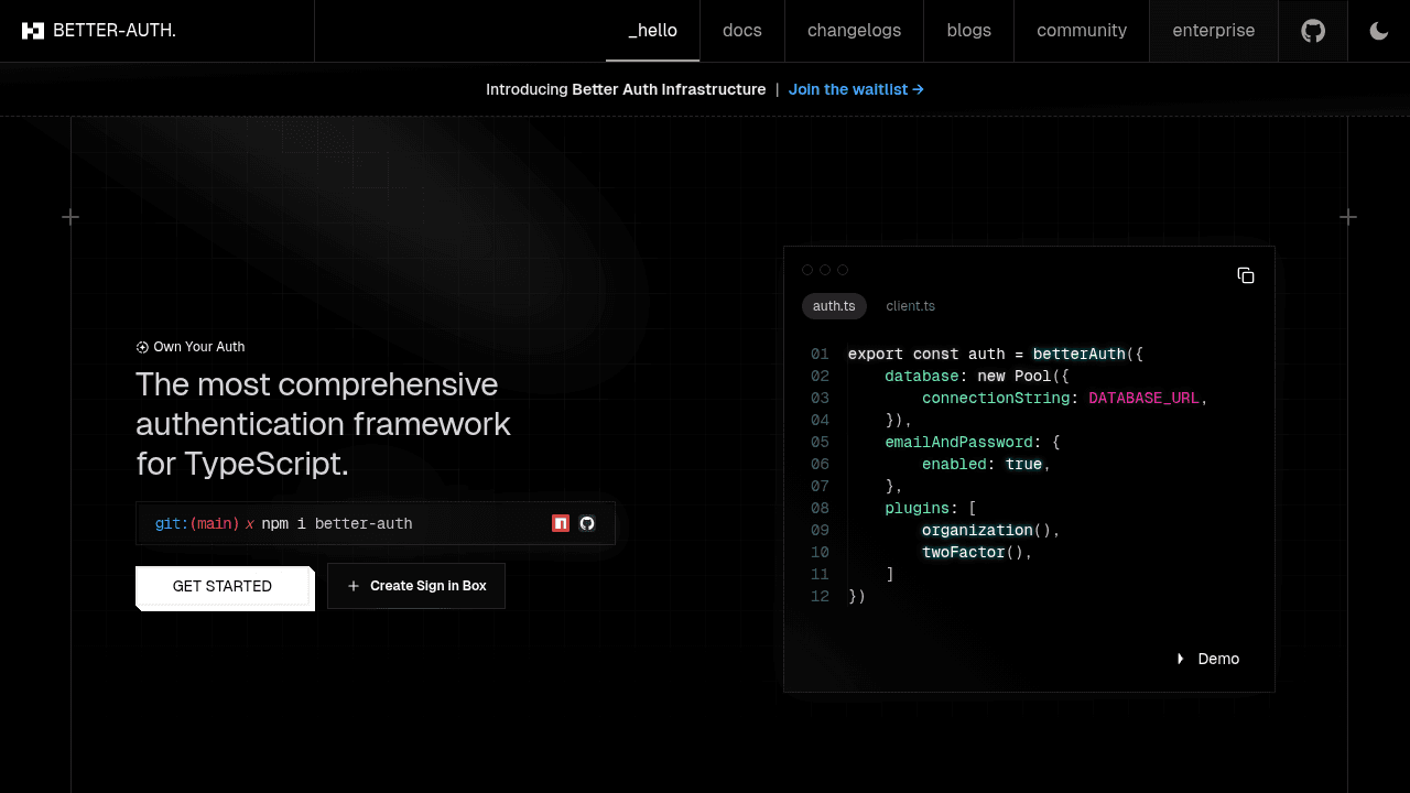 better-auth interface preview