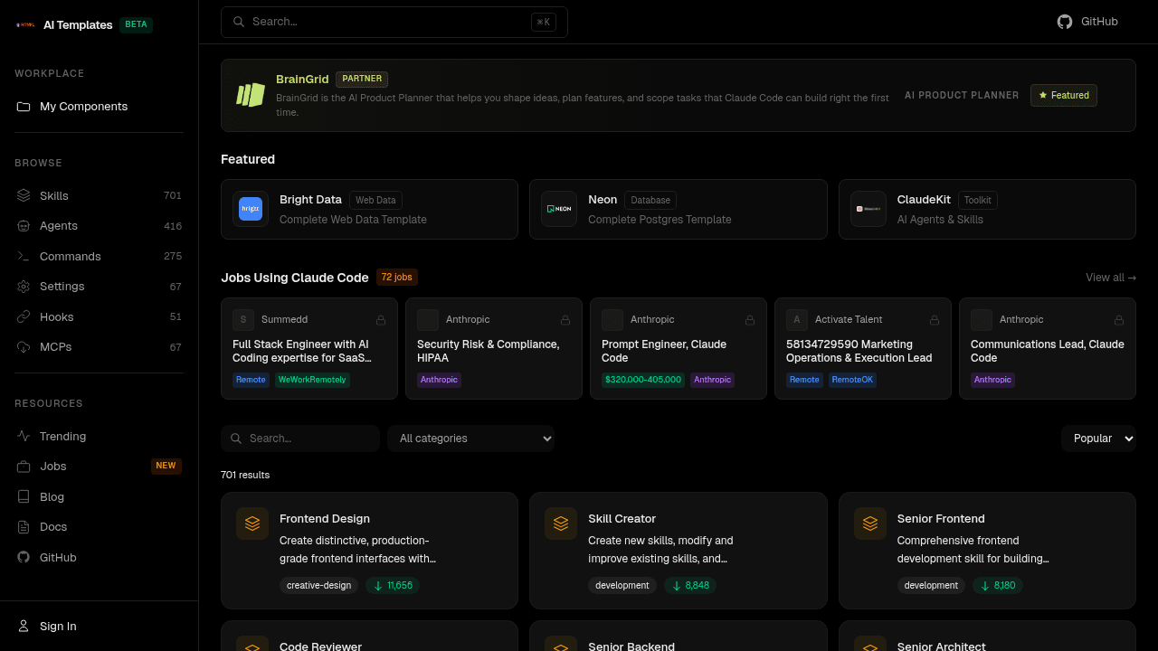 claude-code-templates interface preview